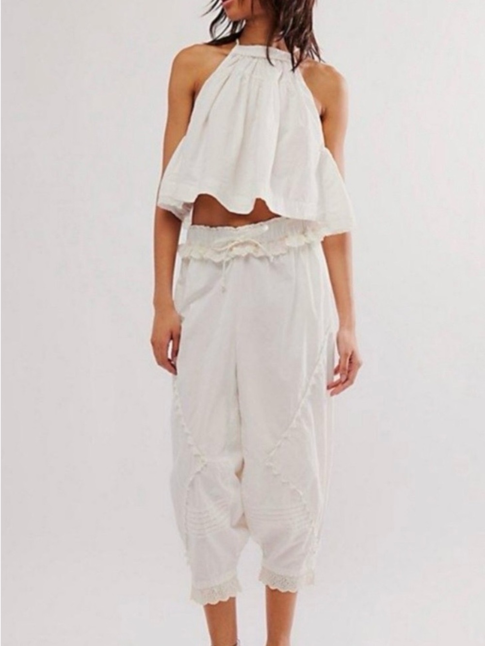 Free People White Cropped Boho Harem Pants